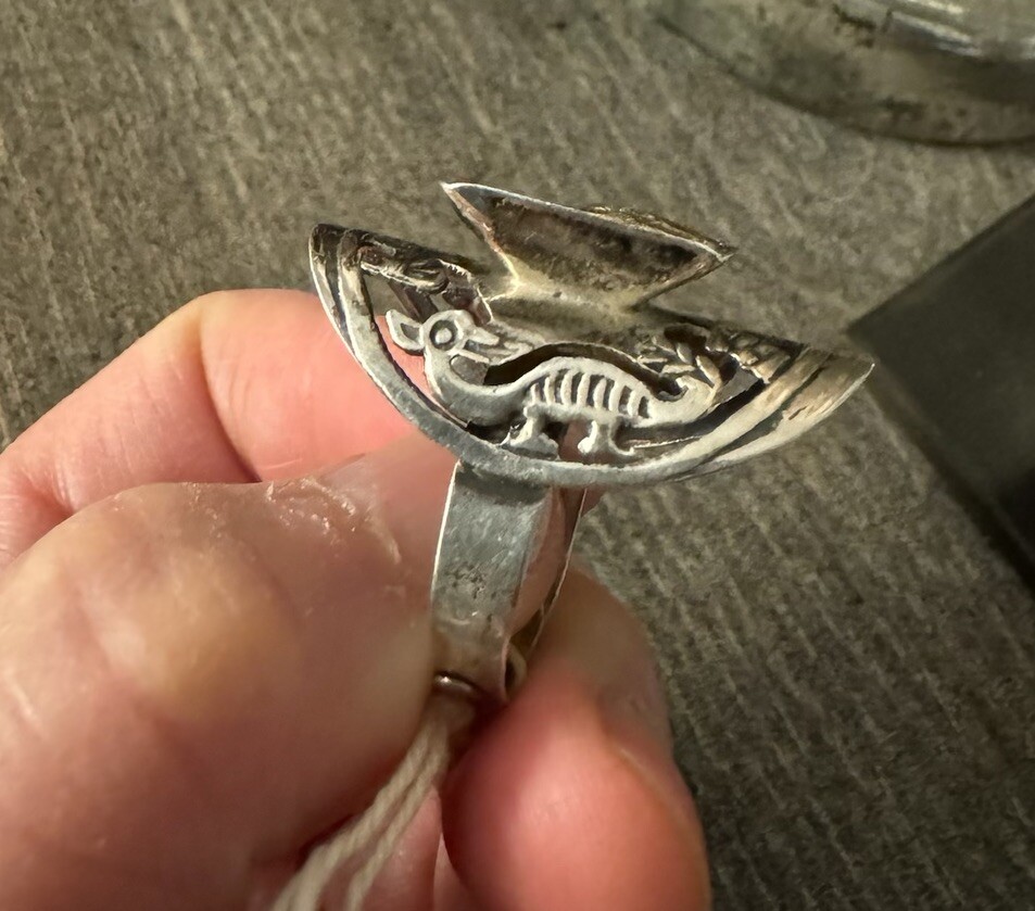 Adjustable 18k Yellow Gold Lama Llama Sterling Silver Ring Bird Lion Head Carve