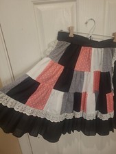 Cottagecore Skirt Womens 28 X 23 Vintage Patchwork Pink Black Lace Square Dance