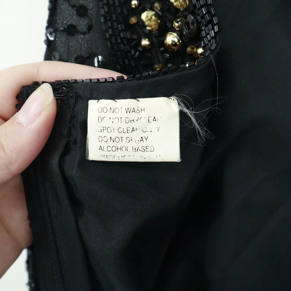 Vestido Stenay de seda con cuentas para mujer 8 negro con solapa ropa de noche estilo vintage años 20 Foto 4 de 4