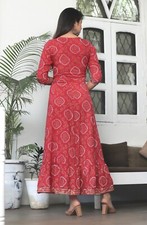 Anarkali Ethnic Ankle Length Rayon Fabric Printed Design Pink Kurta For Women's