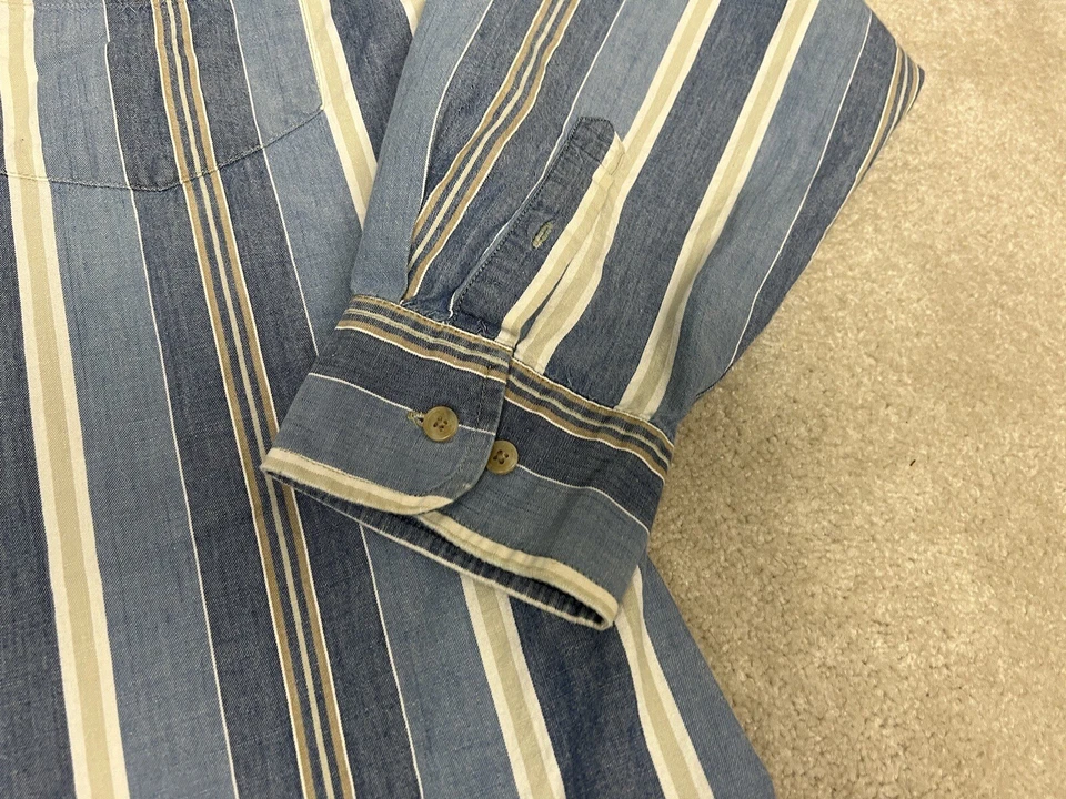 Camisa De Colección Dockers Para Hombres 2XL Azul Índigo Abotonada Informal Rayas Cambray Foto 4 de 4