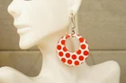 VINTAGE Costume Jewelry Red & White Polka Dot Plastic Dangle Pierced Earrings