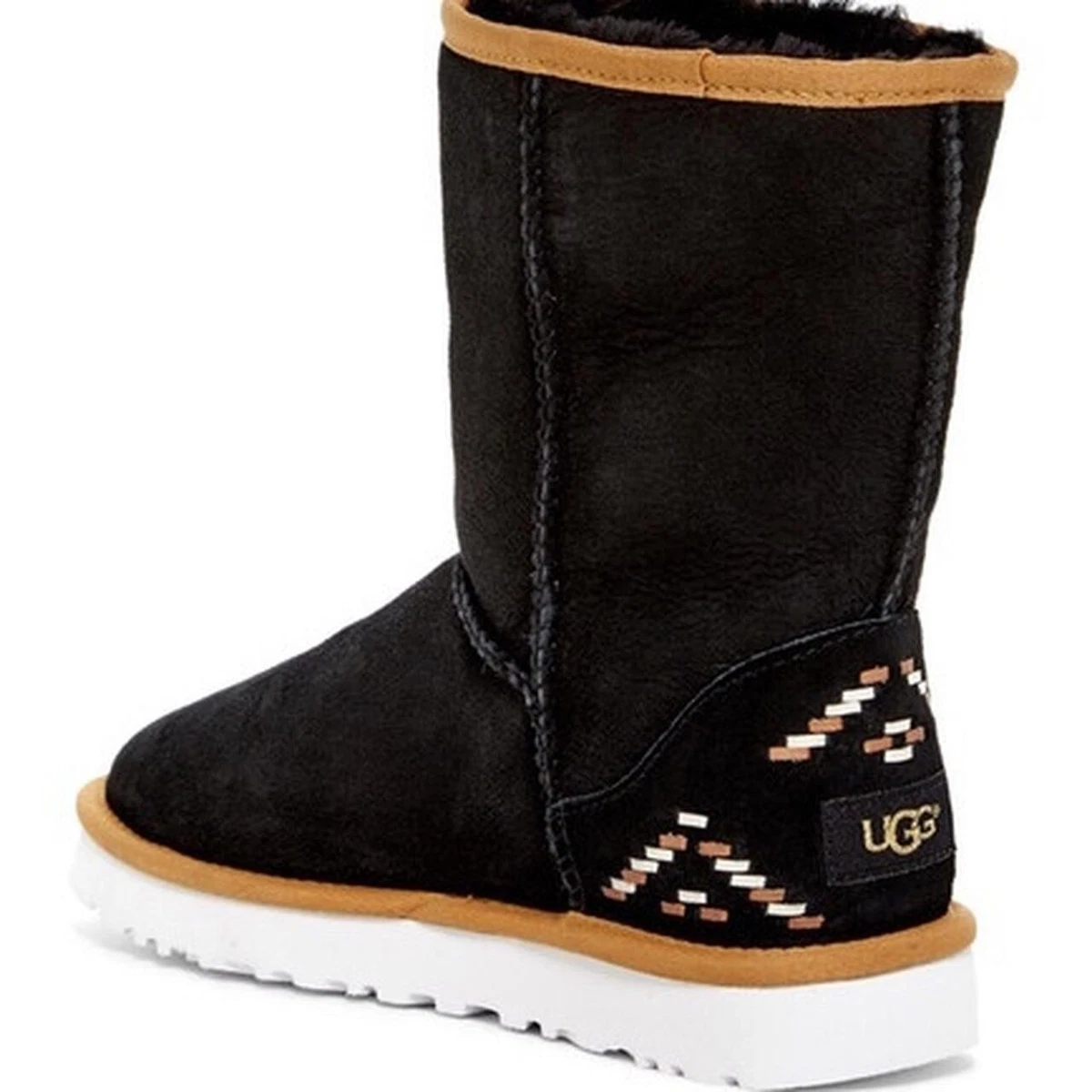 New Women s UGG Black Rustic Weave Suede Boots Size 9 eBay