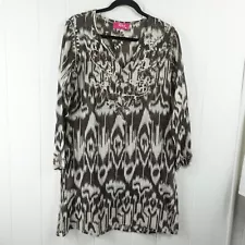 Raj Womens Embroidered Ikat Boho Dress Medium