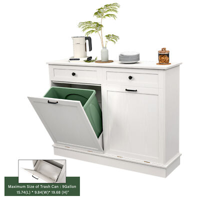 TC-HOMENY Double Tilt Out Trash Can Cabinet Kitchen Storage Laundry Sorter