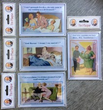 4 Donald McGill Postcards Tin Plaques Sign Saucy Seaside Comical Cartoon Humour