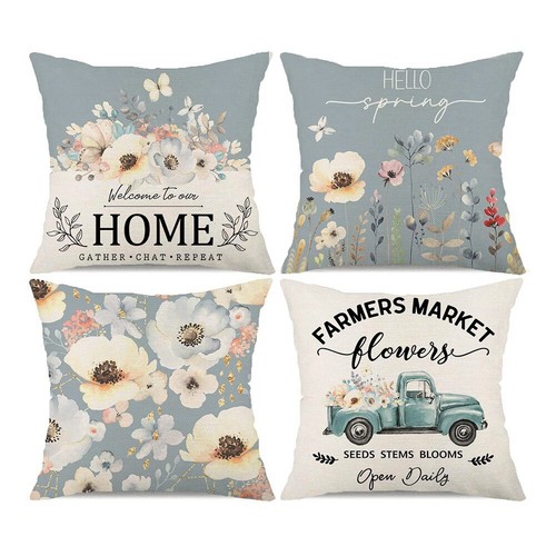 Spring Pillow Covers 18X18 Set of 4, Spring Decorations Home Sofa