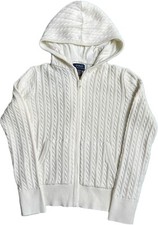 NWT Polo Ralph Lauren Girls Mini-Cable Knit Cotton Full-Zip Hoodie White M 8-10 