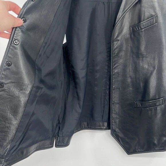 Ralph Lauren Leather Vest Jacket Womens Size 10 Black Sleeveless Collared Biker - Image 3 of 4