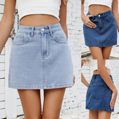 Denim Skirt Summer Skirts On Women Casual Mini Denim Skirt Pockets - Main Image