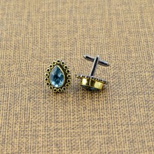 Blue Topaz Gemstone Cufflinks 925 Sterling Silver Gold Plated Sapphire Jewelry