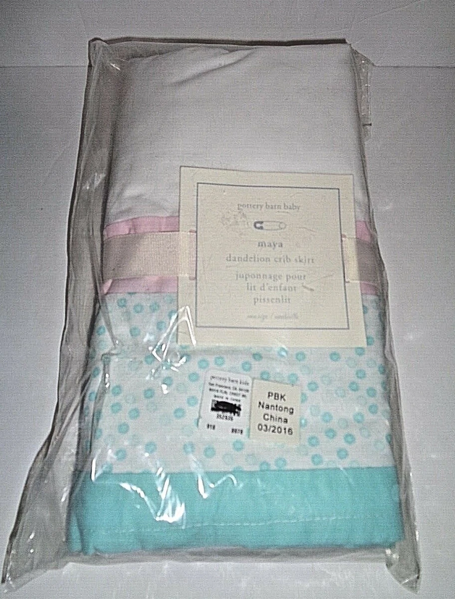 NEW Pottery Barn Baby Maya Dandelion Crib Skirt Floral Pink White