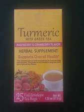 Hyleys Turmeric with Green Tea RASPBERRY CRANBERRY Herbal Supplement 25 Tea Bags