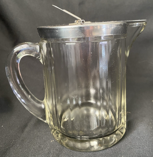 Vintage Bloomfield IND Glass Syrup Pitcher with Lid 16 oz USA Made 6" Tall - Picture 3 of 6