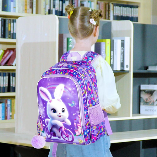 3PCS Girls Rabbit Bookbag, 16" Kids Backpackwith Lunch Box, Water Resistant Scho - Picture 8 of 12