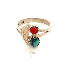 Vintage Sterling Silver Signed 925 Native American Turquoise Coral Ring sz 5 1/2