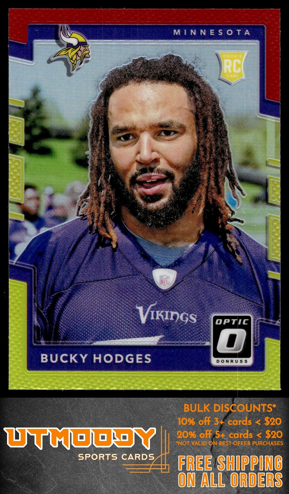 2017 Donruss Optic 107 Bucky Hodges Minnesota Vikings Red Yellow Rookie RC
