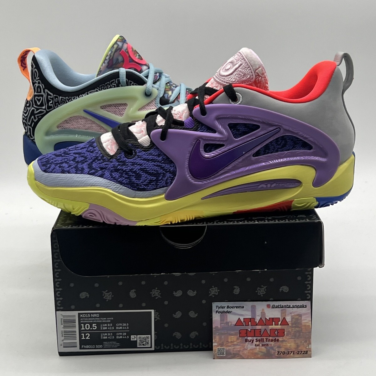 Size 10.5 - Nike KD15 What The - Blue Pink Black Purple Yellow