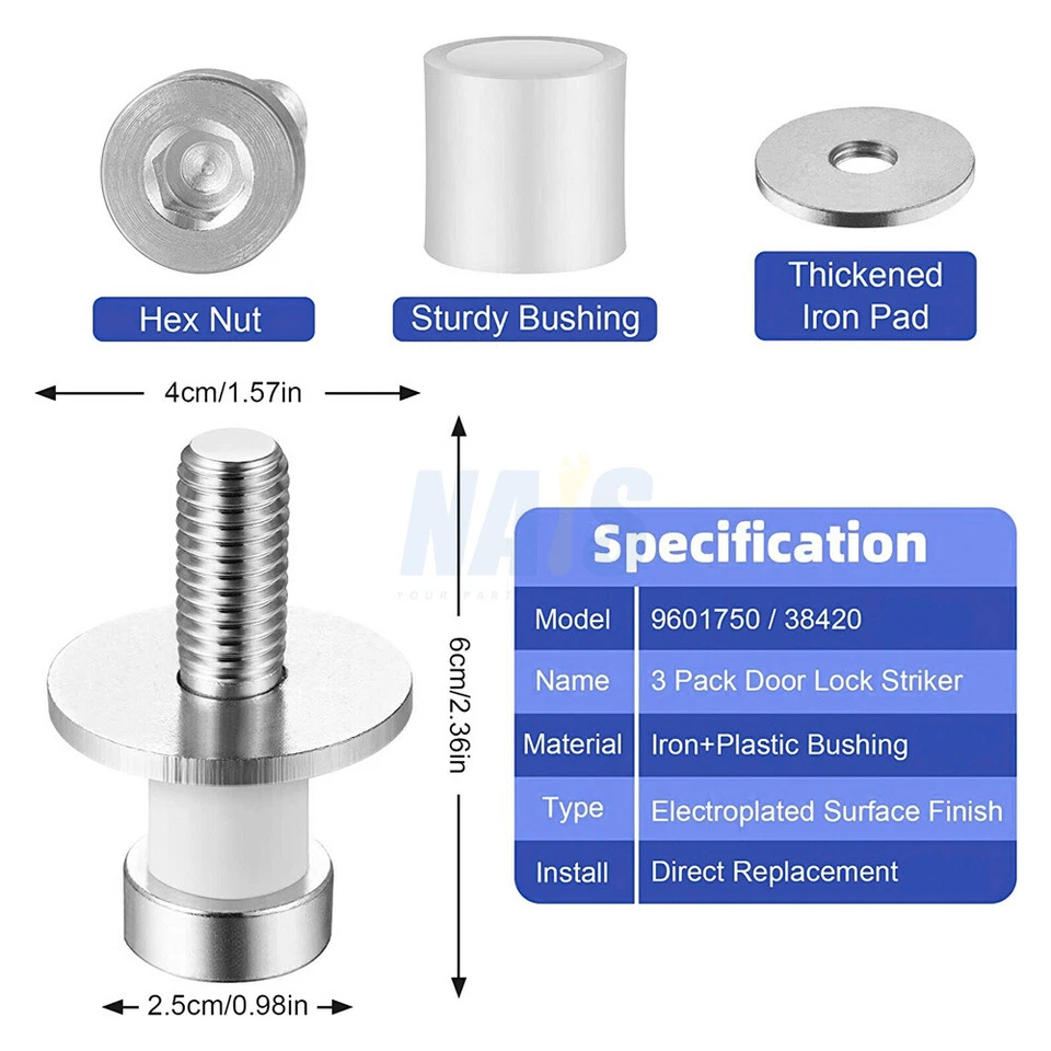 9601750 Door Latch Striker Bolt 38420 Fit 71-91 Buick Cadillac Olds Pontiac GM - Image 2 of 4