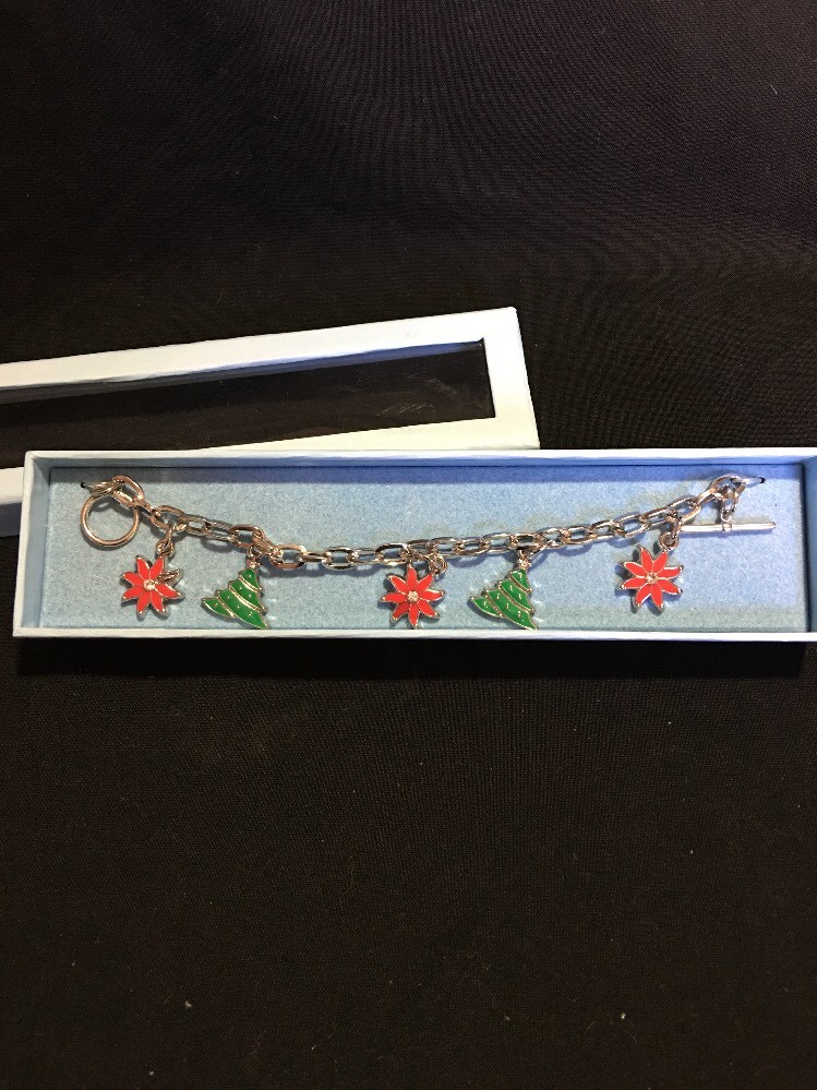 Christmas Watch Rumours Quartz Enameled Bracelet Poinsettias Presents Bells Tree Gold-Tone Bracelet Adorned With 22 Red And Green Crystals In  main image 3