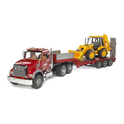 Bruder Toys MACK Granite Truck With Lowboy Trailer & JCB 4CX Backhoe Loader