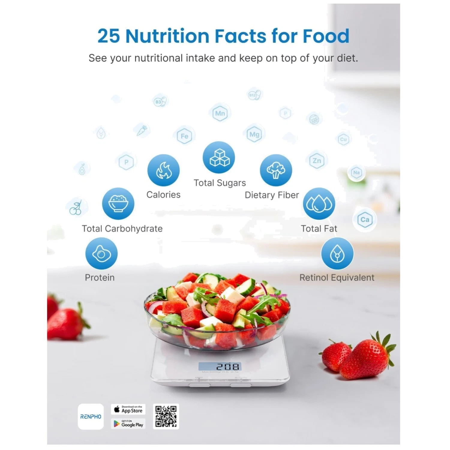 Smart Food Scale with Nutritional Calculator, White