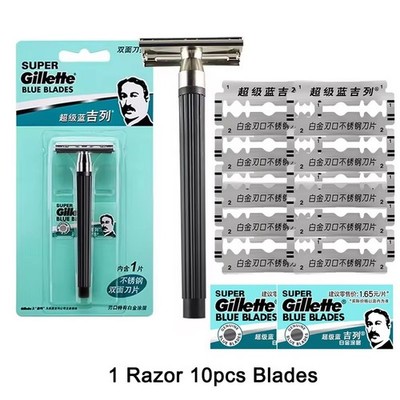 Original Gillette Super Blue Safety Razor Stainless Steel Classic Men's NEW