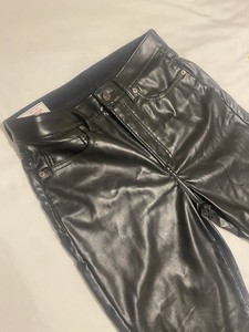 GAP Women's Black Faux Leather Slim High Rise Straight Pants Button Zip Pockets