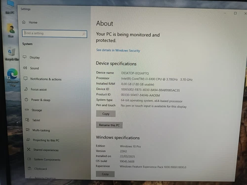 Fujitsu Windows 10 64bit PC I3 6ª Generación 3.7Ghz 8GB 500GB DP/DVI Video DVD - Imagen 3 de 8