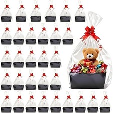 32 PCS Black Gift Basket Kit with Handles Bag Bow Empty DIY Bulk Party Tray