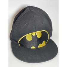 Six Flags Batman Snapback Hat Black Yellow Embroidered Flat Brim Cap Adjustable