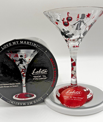 Lolita ''SHOP TIL YOU DROP '' Theme Hand-Painted 7 Oz. Martini Glass BNWTWB