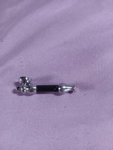 Vintage Metal Black And Chrome 4 Inch Smoking Pipe (D2)