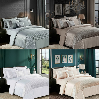 Luxus Crushed Velvet Bettwäsche Set - 3 Stck. Quilt Bettbezug Satin Überwurf Double King