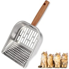 Metal Litter Scoop with Wooden Handle - Deep Shovel Pooper Scooper for Cats