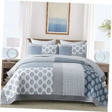 King Size Quilt, 100 Cotton Lightweight Quilted King 98"x106" Blue