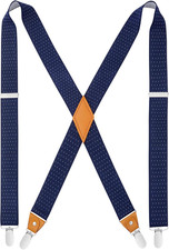 Suspenders for Men X-Back 1.4" Adjustable Elastic Suspender Blue Polka Dot