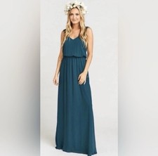 Show Me Your Mumu Kendall Deep Jade Dark Green Chiffon Maxi Dress Size M Formal