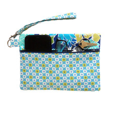 Handmade Phone Wristlet Wallet, Lined Fabric Zipper Pouch, Removable Strap