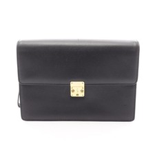 YVES SAINT LAURENT Clutch Bag Leather Black with Key #RC4262