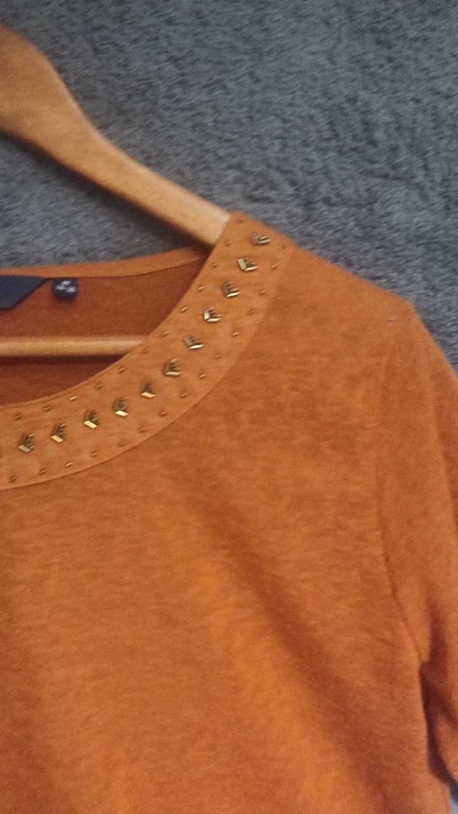 Isle EWM Burnt Orange Top Beaded Neckline Tie Cuff Sleeve Size 14 16 Medium image 4