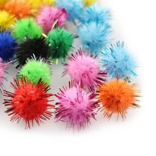 200PCS 1/2" Multicolor Cat Balls Toys - Assorted Pompoms, Fuzzy Pom Poms, Gli