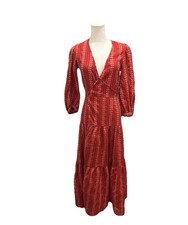 Christy Dawn Noah Dress S Spiced Stripe Rusty Red Wrap Embroidered