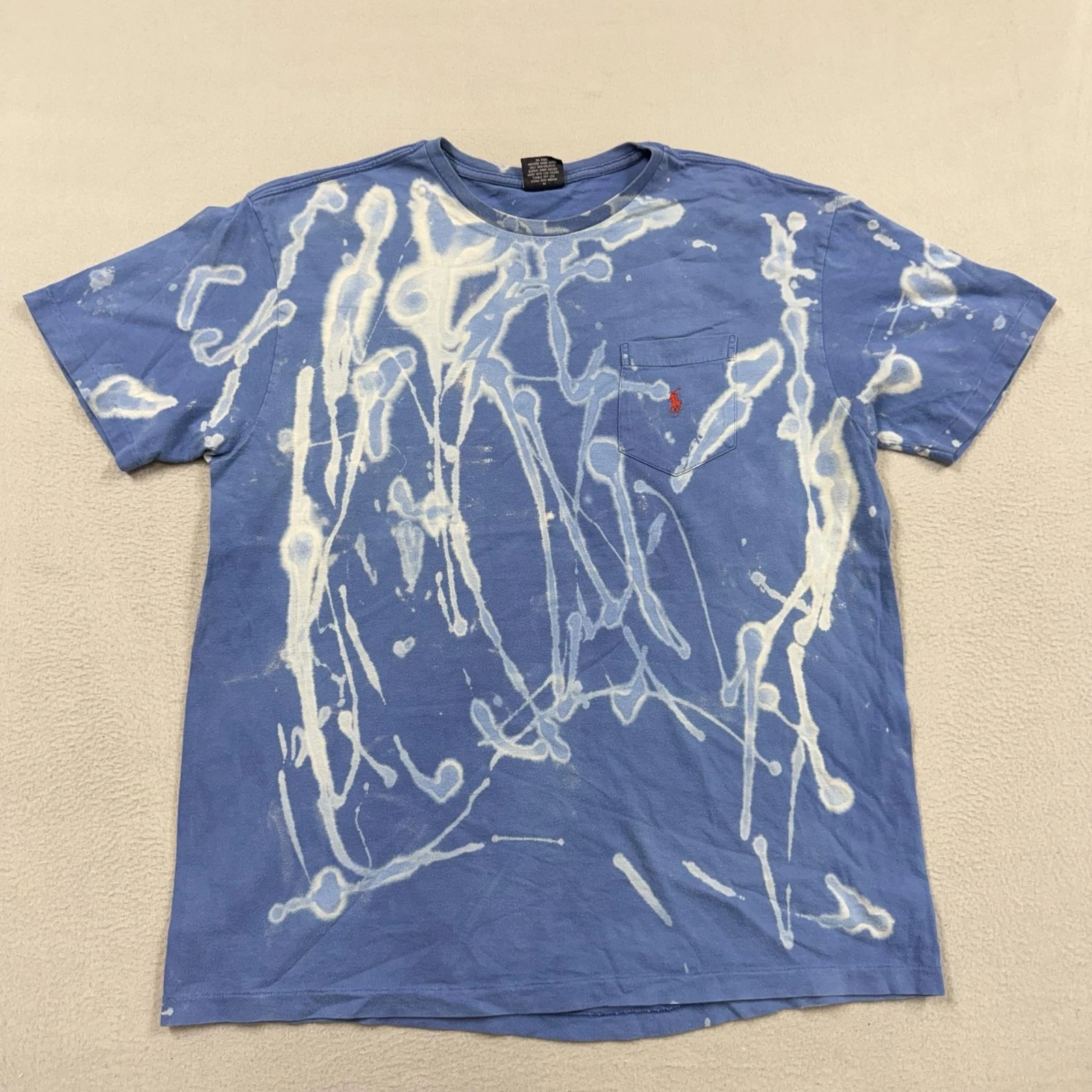 Polo Ralph Lauren Shirt Mens Large Blue Tie Dye Pocket Logo Graphic T-Shirt Tee