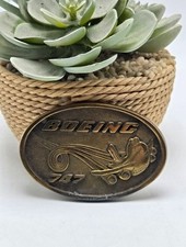 BTS Boeing 747 Solid Brass Belt Buckle Airplane Aviation Statement Men's VTG