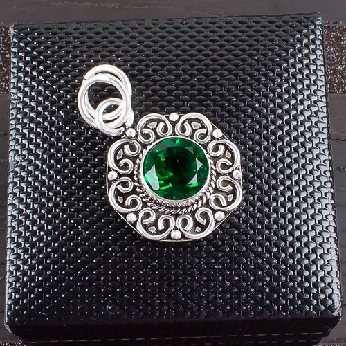 Chrome Diopside Gemstone 925 Sterling Silver Jewelry Pendant 1.06" Birthday Gift - Picture 2 of 8