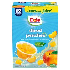 Dole Fruit Bowls Diced Peaches in 100 Fruit Juice, 4 oz Cups 12 Pack 