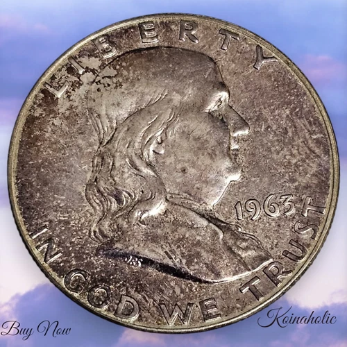 1963 SILVER Franklin Half Dollar TONING Proof 90% Silver 50c, Fast SHIPPIN