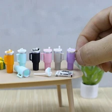 1pc Miniature Realistic Straw Cup, Dollhouse Mini , Cup With Openable Lid
