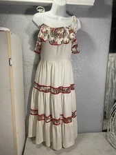 young edwardian arpeja Dress Ivory Fall Color Floral Trim Straps Med Ruffles